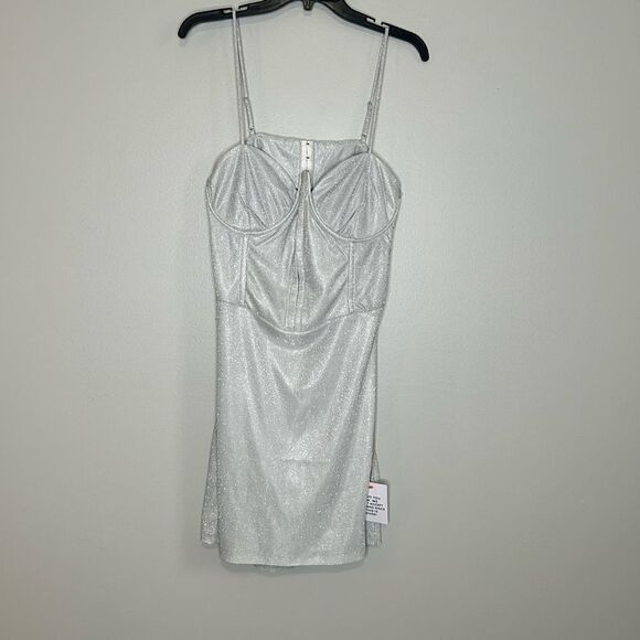 ASOS Design Glitter Corset Bodice Mini Dress NWT - Picture 4 of 8